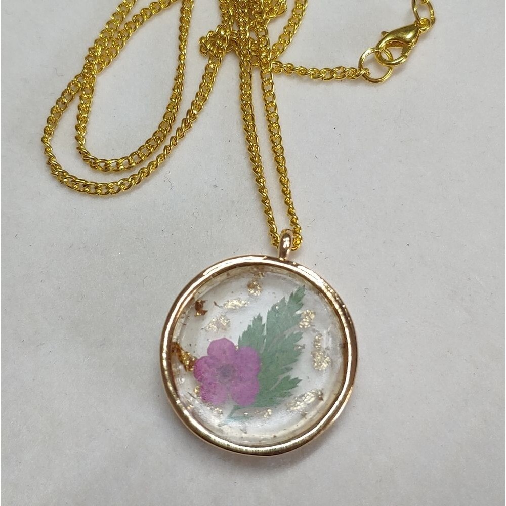 Necklace Gold Foil w/ Flower & Leaf